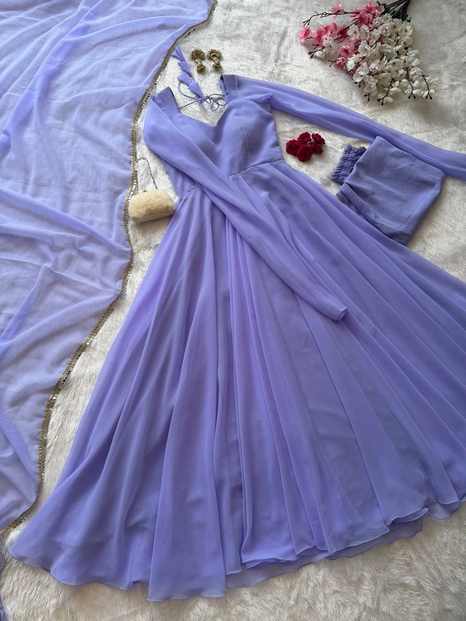 Opulent Purple Color Georgette Anarkali Suit With Dupatta