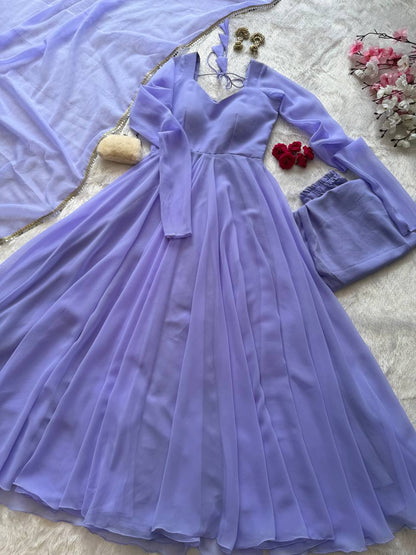 Opulent Purple Color Georgette Anarkali Suit With Dupatta