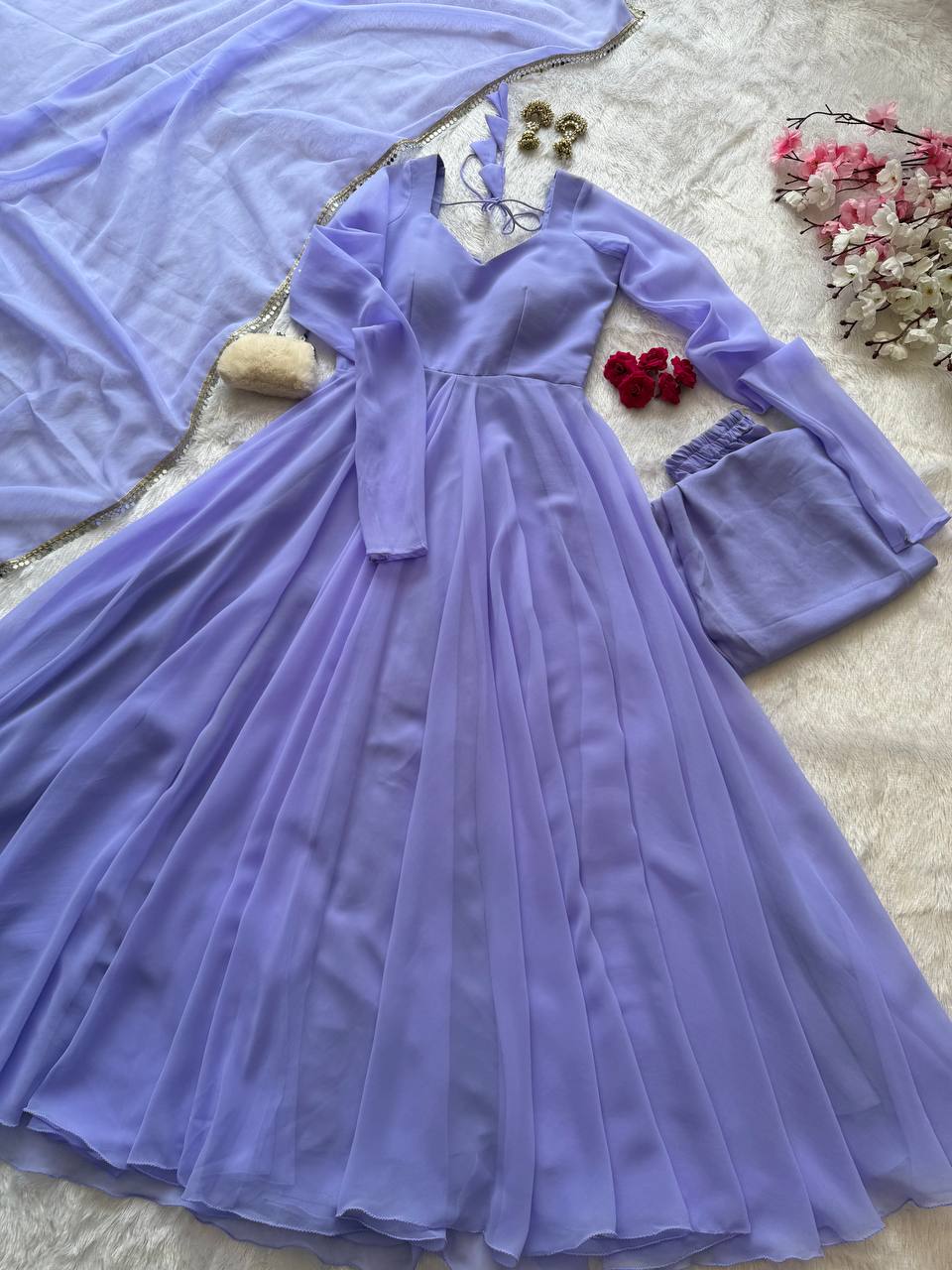 Opulent Purple Color Georgette Anarkali Suit With Dupatta