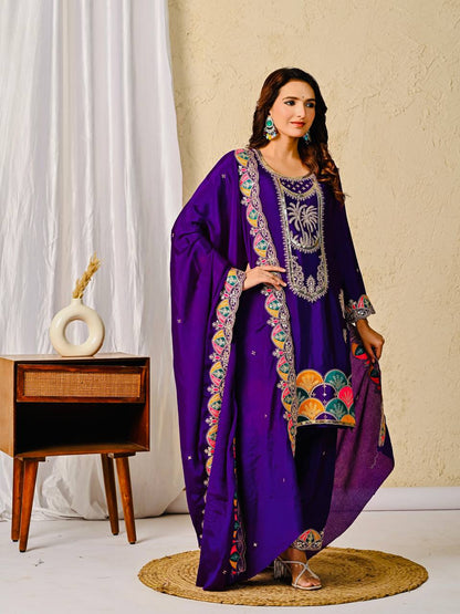 Stylish Purple Color Heavy Work Designer Salwar Suit