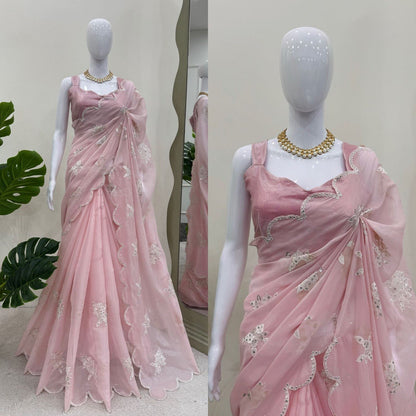 Fabulous Baby Pink Color Heavy Jimmy Chu And Thread With 9MM Sequence Work Saree