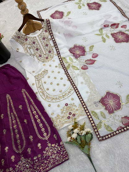 Wedding Wear Purple Color Embroidery Sequence Work Palazzo Suit