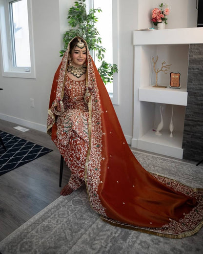 Delightful Orange Color Heavy Embroidered Sequence Work Salwar Suit