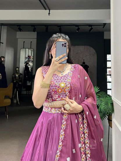 Sangeet Wear Dusty Pink Color Silk With Embroidery Lehenga Choli