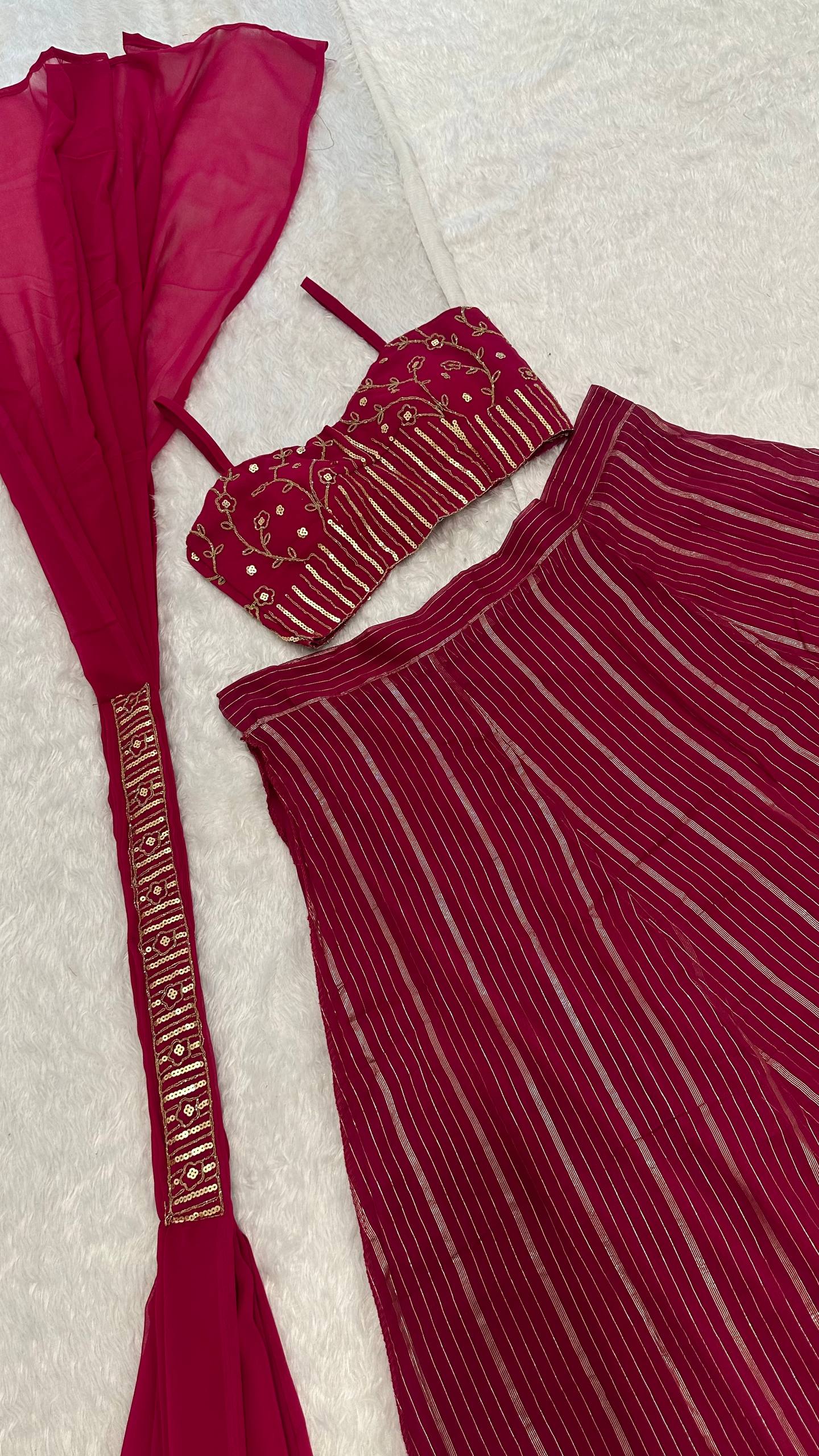 Party Wear Pink Color Faux Georgette Sequence Work Lehenga Choli