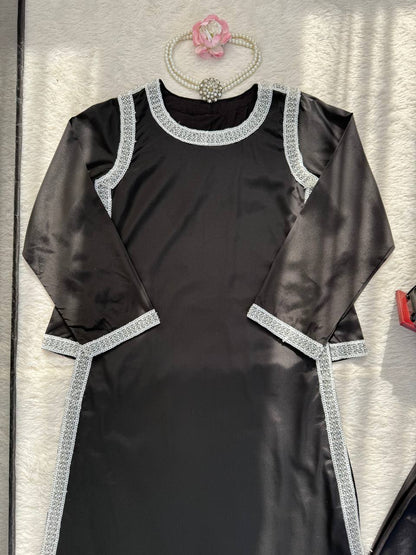 Stylish Black Color Natural Crepe Beads Work Palazzo Suit With Dupatta