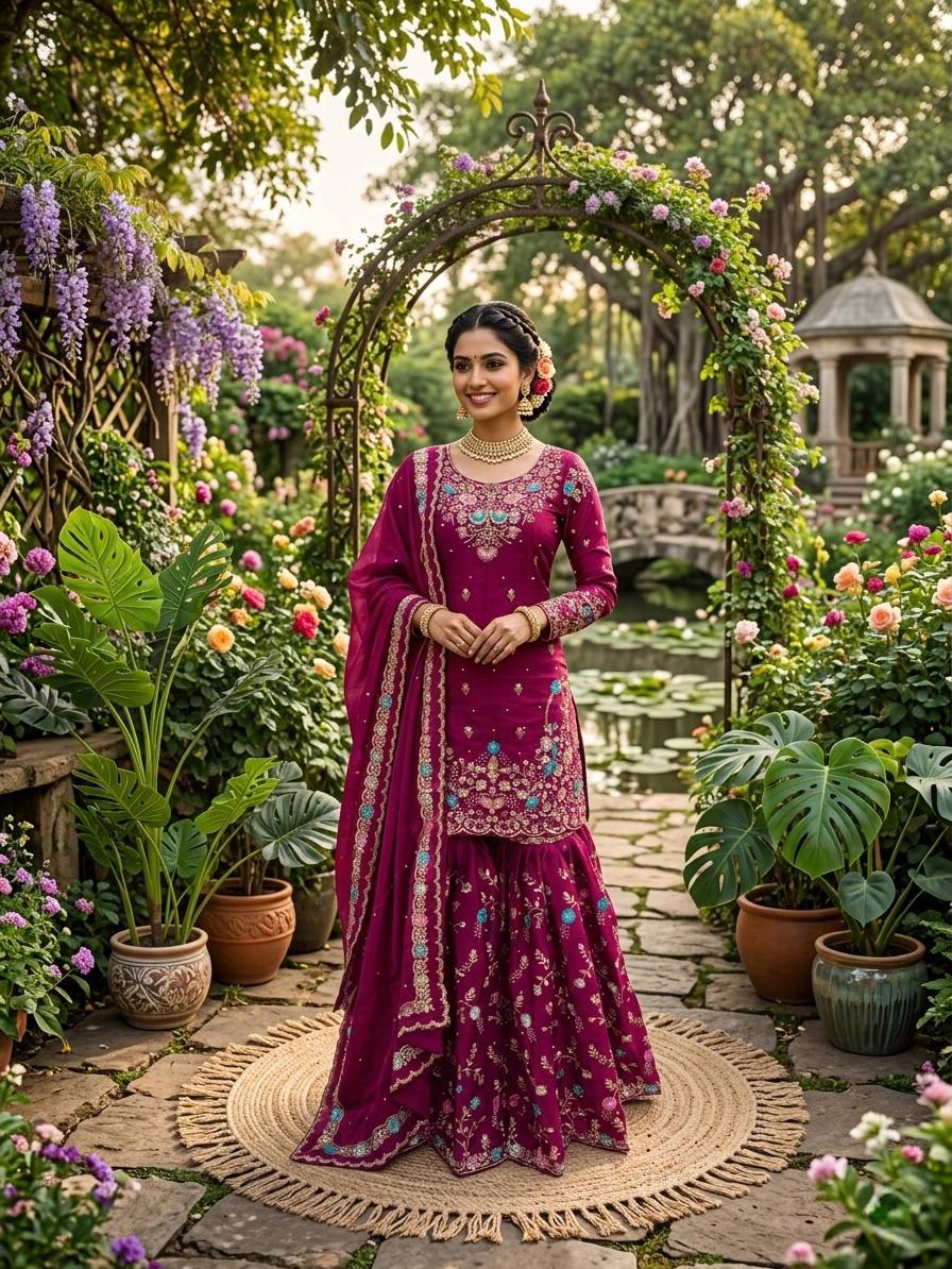 Dazzling Pink Color Sequence Moti Work Sharara Suit