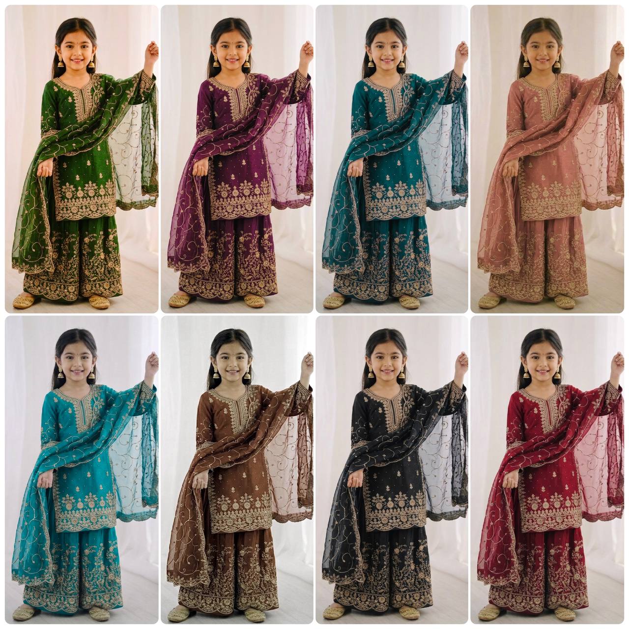 Wedding Wear Silk Embroidery Sequence Work Kids Palazzo Suit