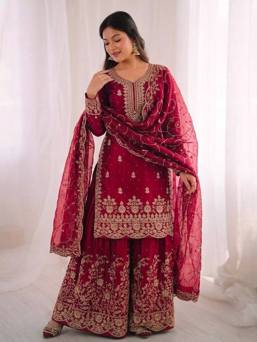 Arti Chauhan Wear Pink Color Embroidery Sequence Work Palazzo Suit
