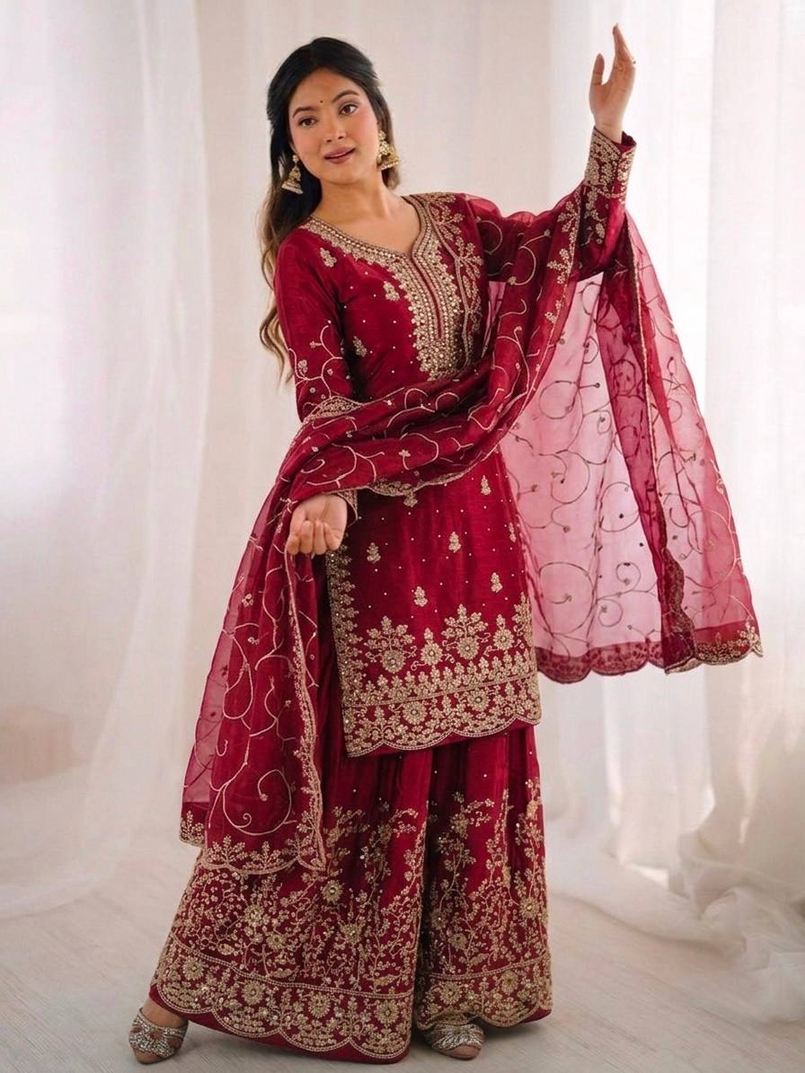 Arti Chauhan Wear Pink Color Embroidery Sequence Work Palazzo Suit