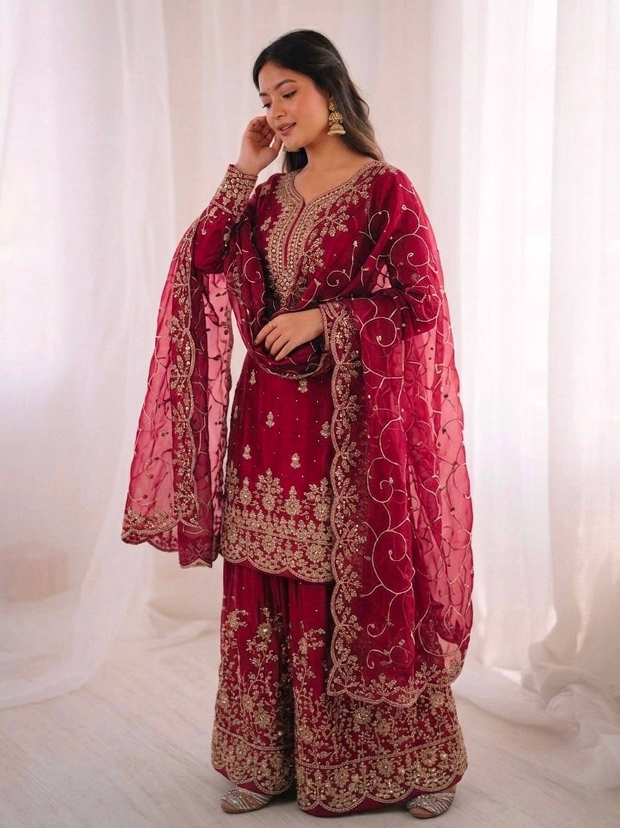 Arti Chauhan Wear Pink Color Embroidery Sequence Work Palazzo Suit
