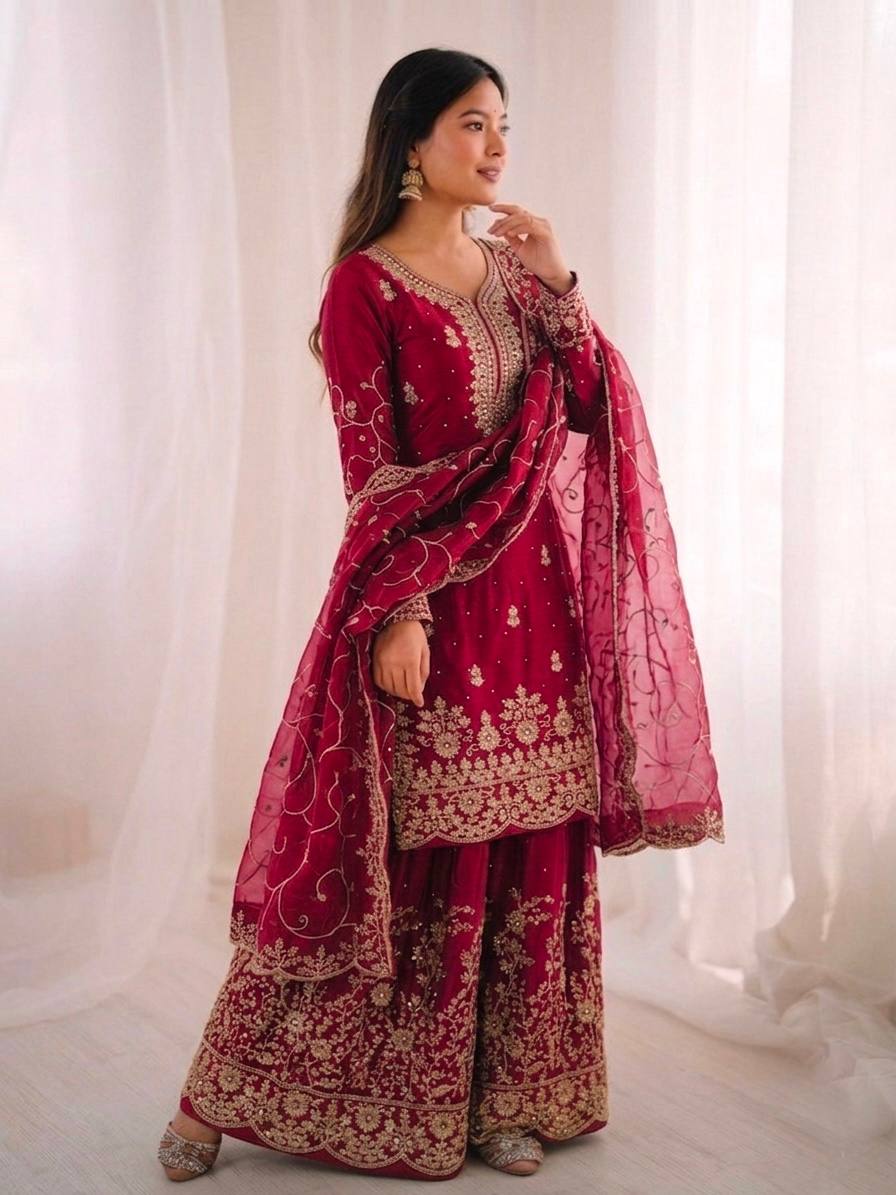 Arti Chauhan Wear Pink Color Embroidery Sequence Work Palazzo Suit