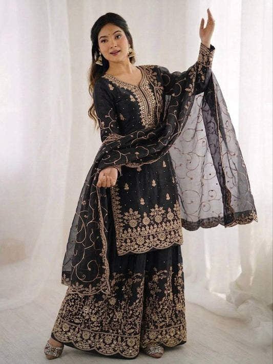 Arti Chauhan Wear Black Color Embroidery Sequence Work Palazzo Suit