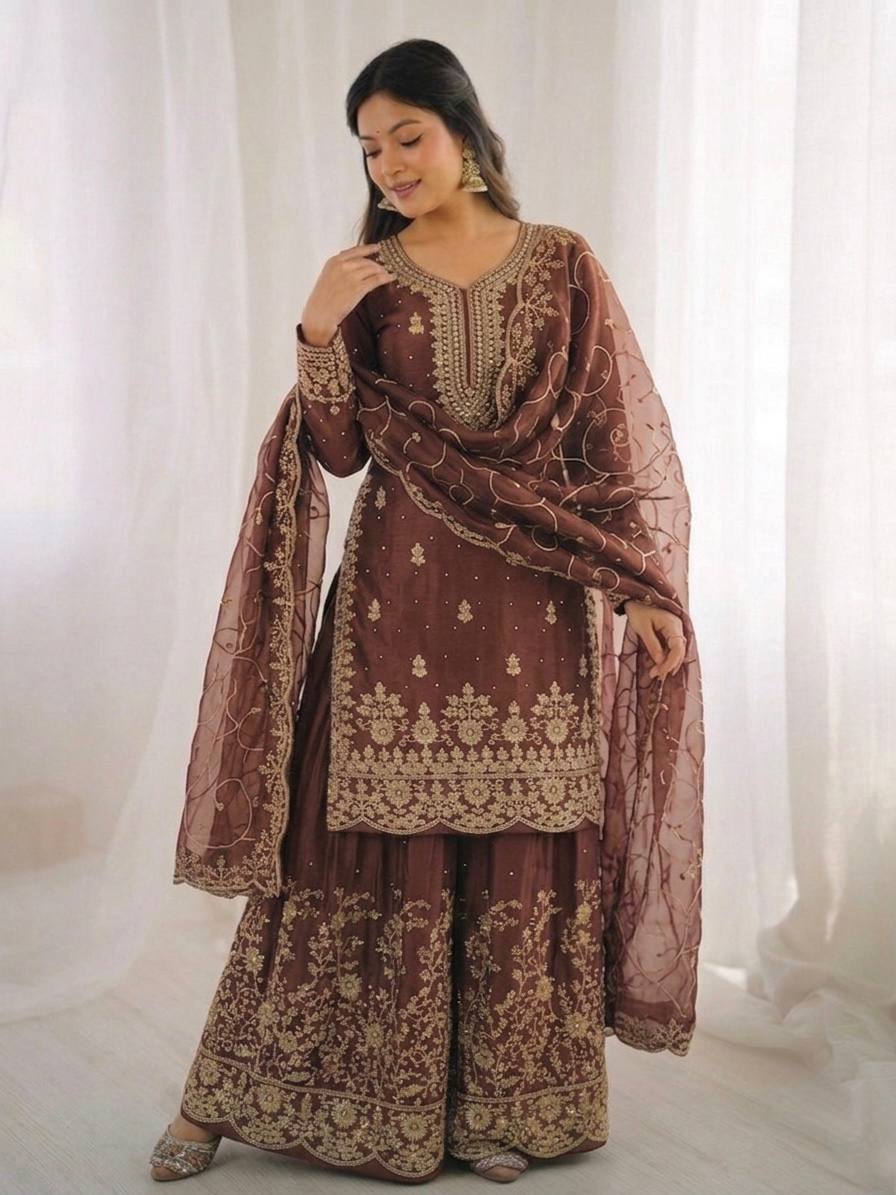 Arti Chauhan Wear Sky Blue Color Embroidery Sequence Work Palazzo Suit