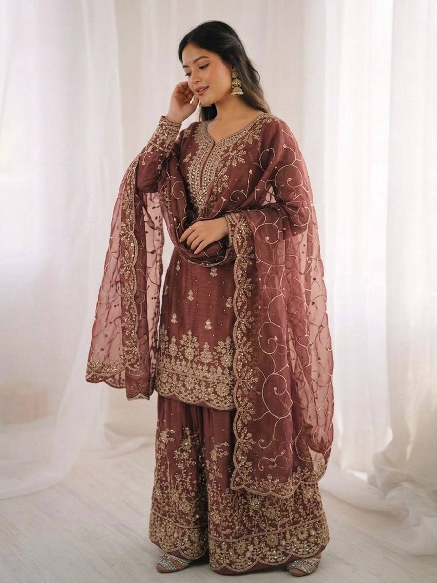 Arti Chauhan Wear Sky Blue Color Embroidery Sequence Work Palazzo Suit
