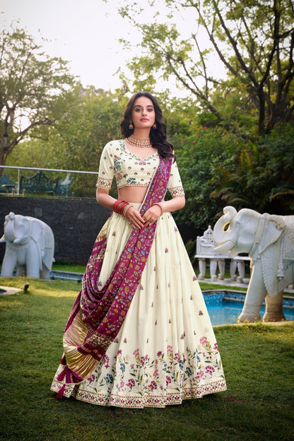 Wedding Wear Wine Color Khadi Cotton Lehenga Set With Gaji Silk Dupatta