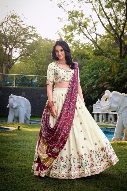 Wedding Wear Wine Color Khadi Cotton Lehenga Set With Gaji Silk Dupatta