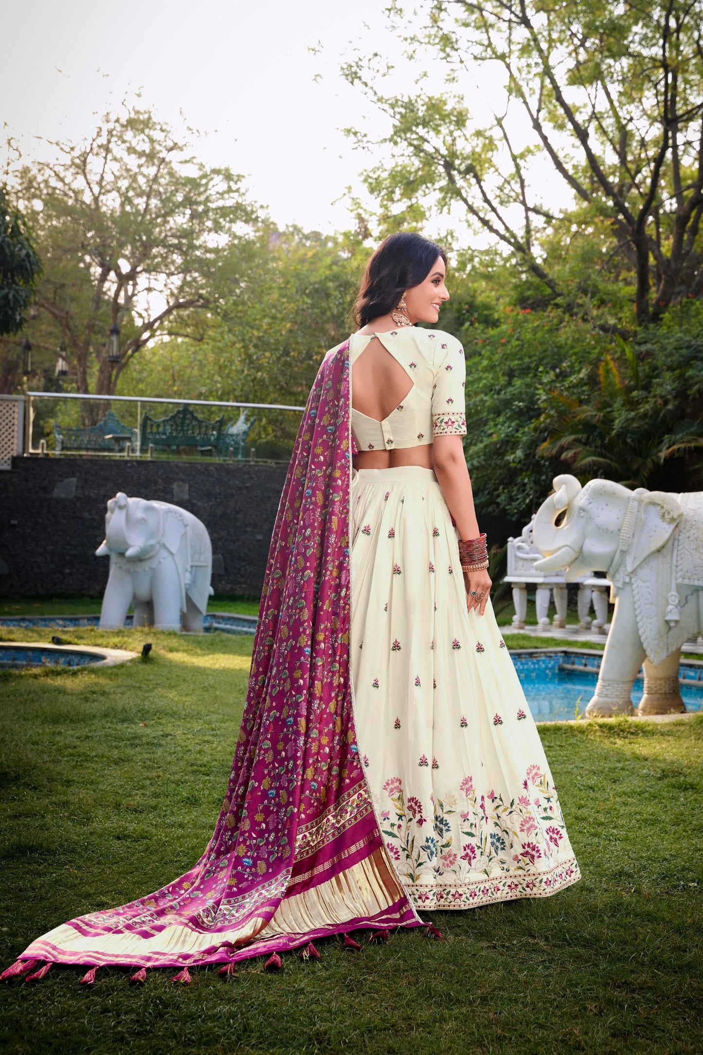 Wedding Wear Wine Color Khadi Cotton Lehenga Set With Gaji Silk Dupatta