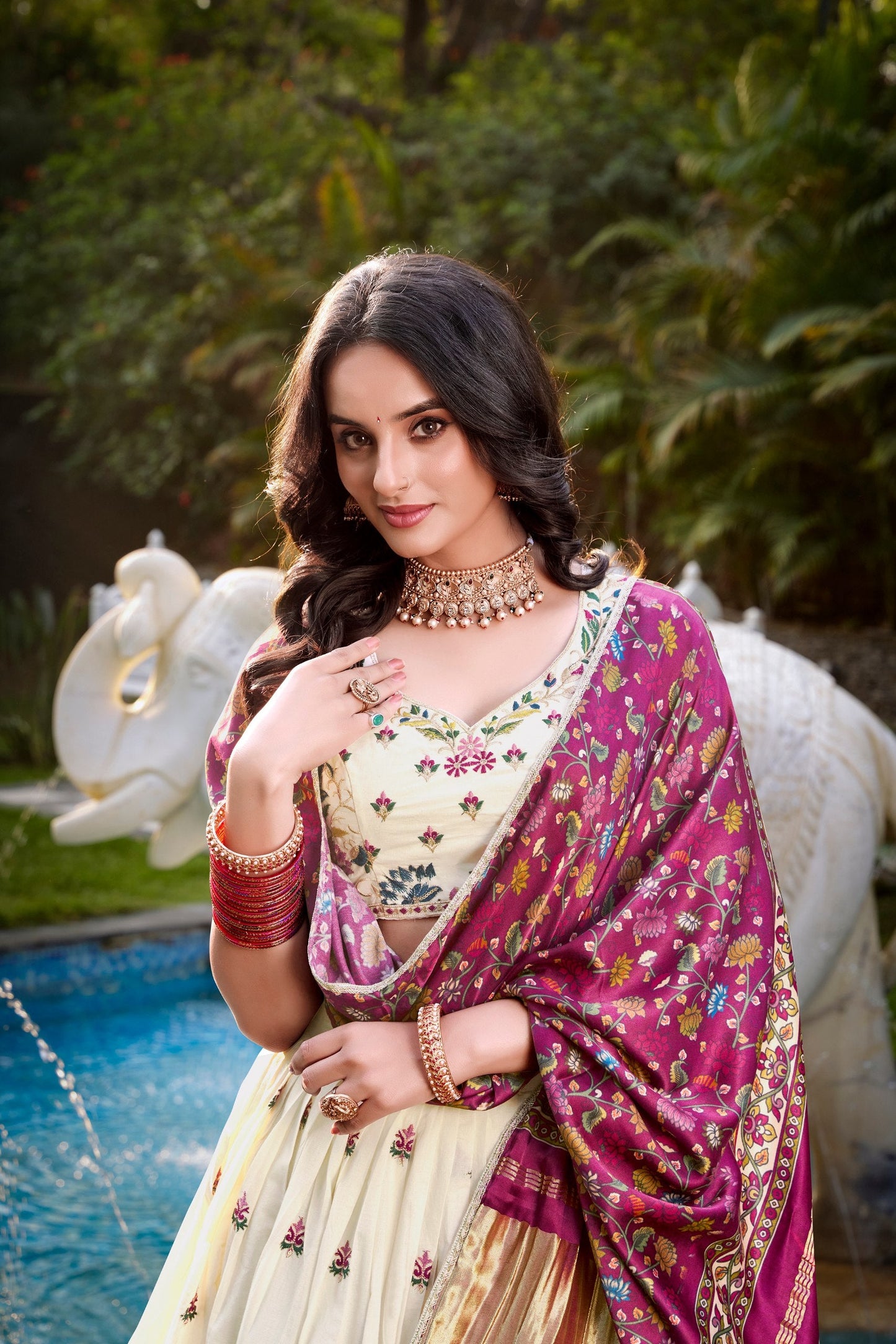 Wedding Wear Wine Color Khadi Cotton Lehenga Set With Gaji Silk Dupatta