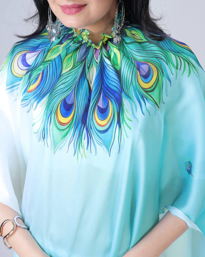 Trending Sky Color Japan Satin With Digital Print Work Hands-Free Ready To Wear Saree