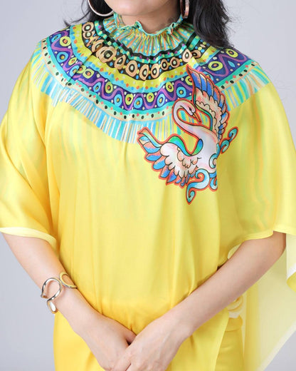 Trending Yellow Color Japan Satin With Digital Print Work Hands-Free Ready To Wear Saree