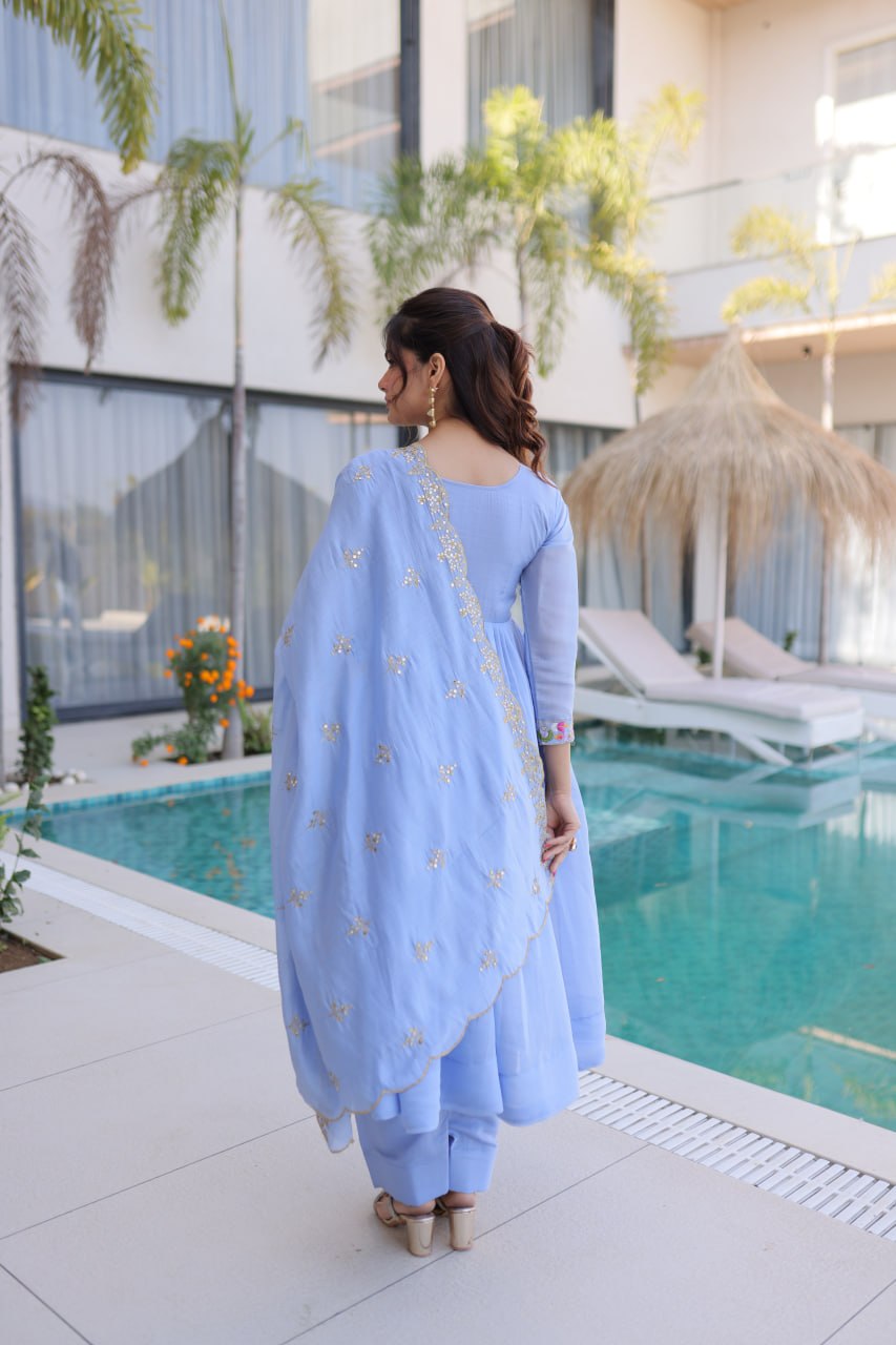 Lovely Purple Color Mal Chanderi Embroidered Work Gown