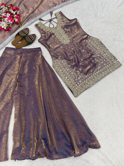 Preferable Grey Color Sequence Embroidered Sharara Suit