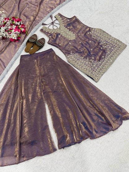 Preferable Grey Color Sequence Embroidered Sharara Suit