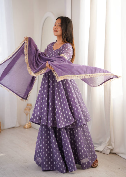 Elegant Purple Color Heavy Crunchy Silk Jacquard Butti Work Sharara Suit