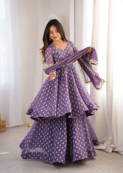 Elegant Purple Color Heavy Crunchy Silk Jacquard Butti Work Sharara Suit