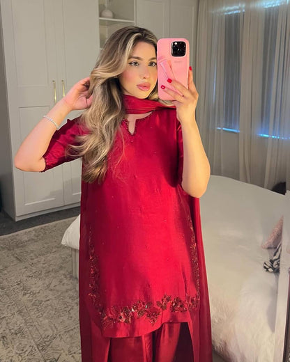 Function Wear Red Color Bids Hand Work Designer Salwar Suit
