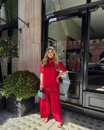 Function Wear Red Color Bids Hand Work Designer Salwar Suit