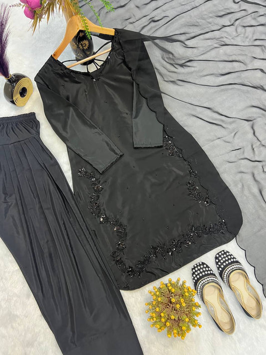 Function Wear Black Color Bids Hand Work Designer Salwar Suit