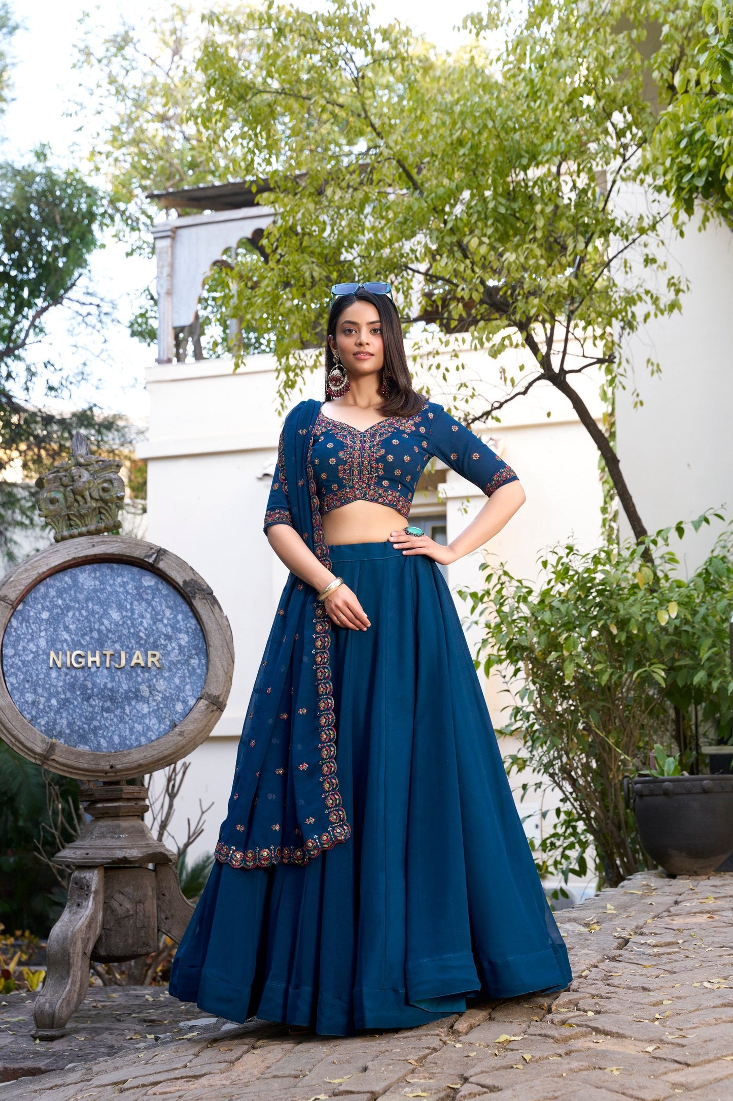 Wedding Wear Navy Blue Color Georgette With Thread Embroidery Work Designer Lehenga Choli