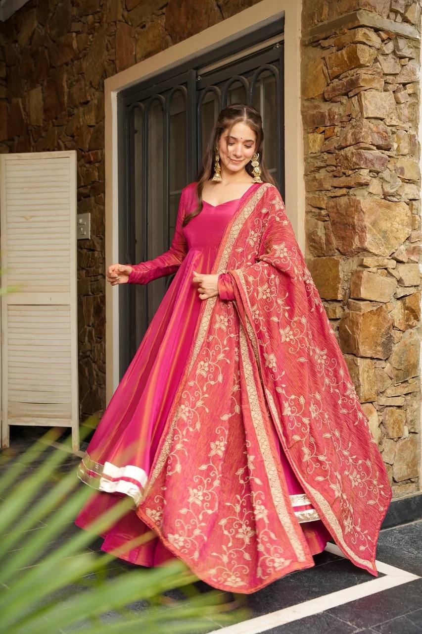 Wedding Wear Pink Color Designer Gown Set
