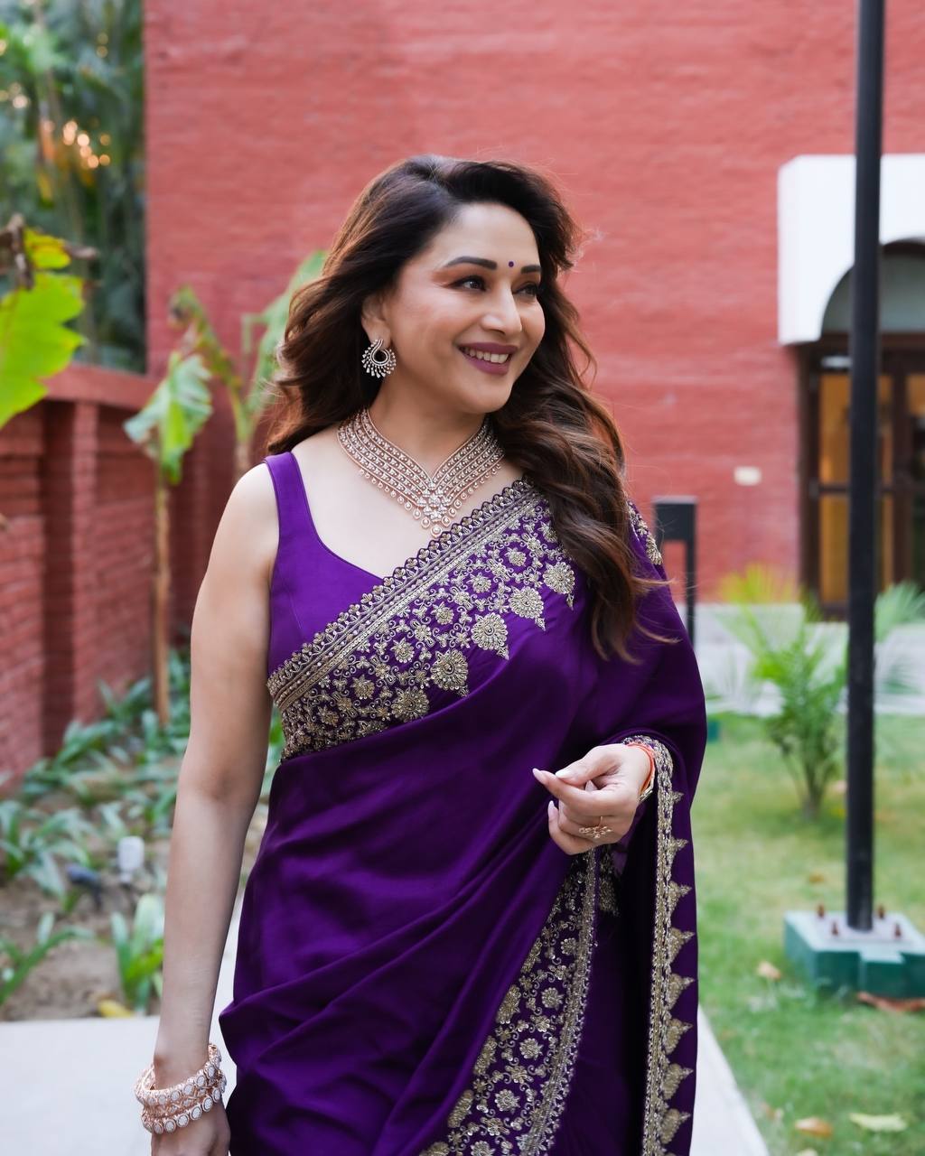 Madhuri Dixit Wear Purple Color Soft Rangoli Silk Sequence Embroidered Saree With Blouse