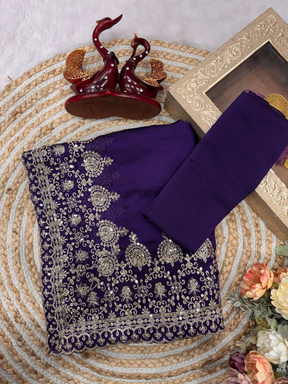 Madhuri Dixit Wear Purple Color Soft Rangoli Silk Sequence Embroidered Saree With Blouse