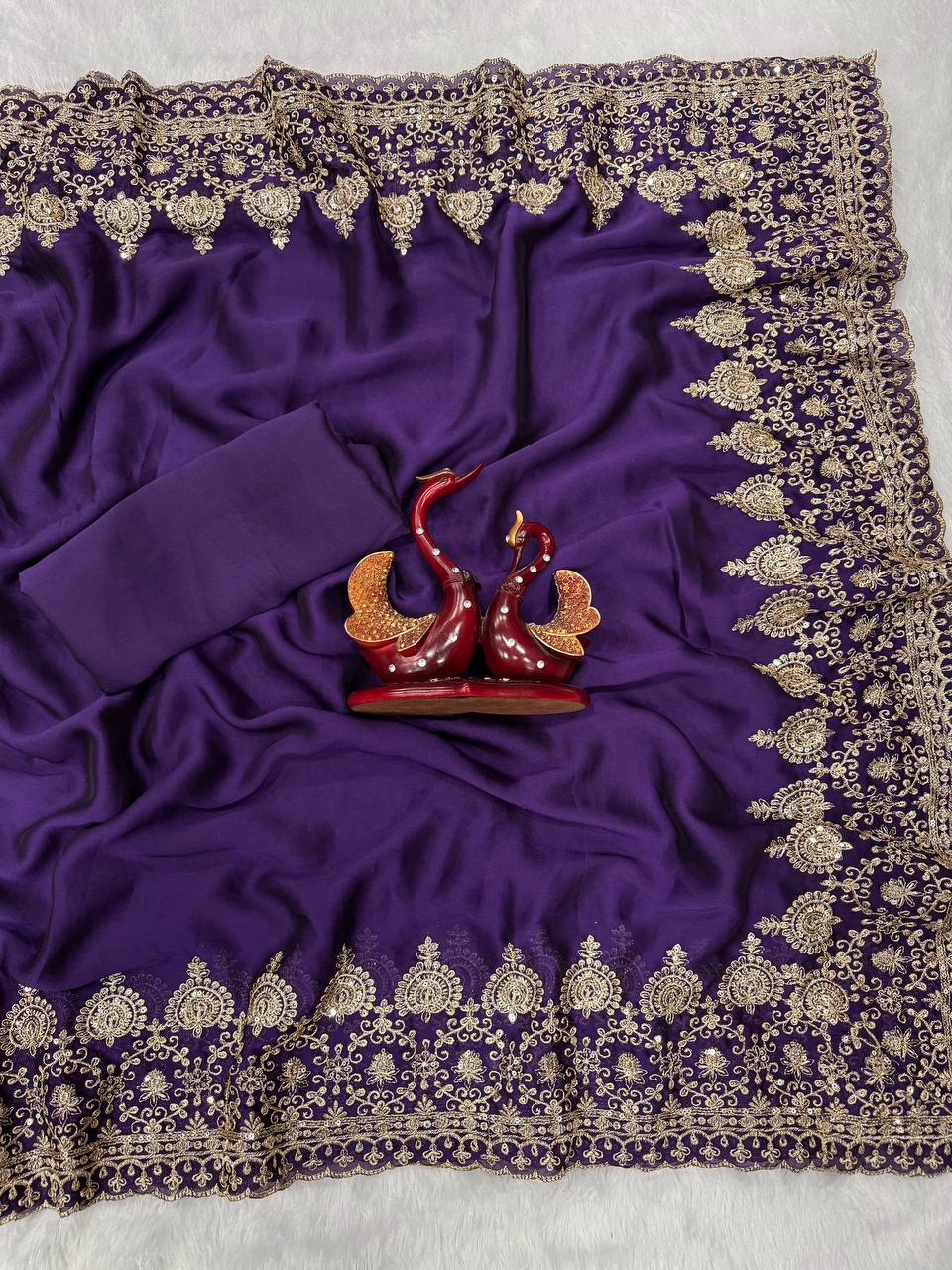 Madhuri Dixit Wear Purple Color Soft Rangoli Silk Sequence Embroidered Saree With Blouse