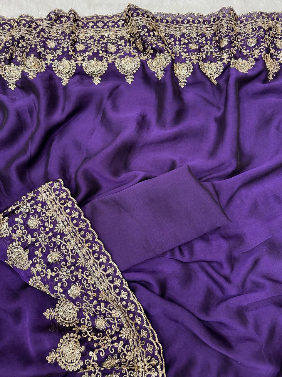 Madhuri Dixit Wear Purple Color Soft Rangoli Silk Sequence Embroidered Saree With Blouse