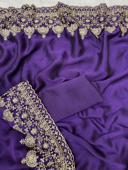 Madhuri Dixit Wear Purple Color Soft Rangoli Silk Sequence Embroidered Saree With Blouse