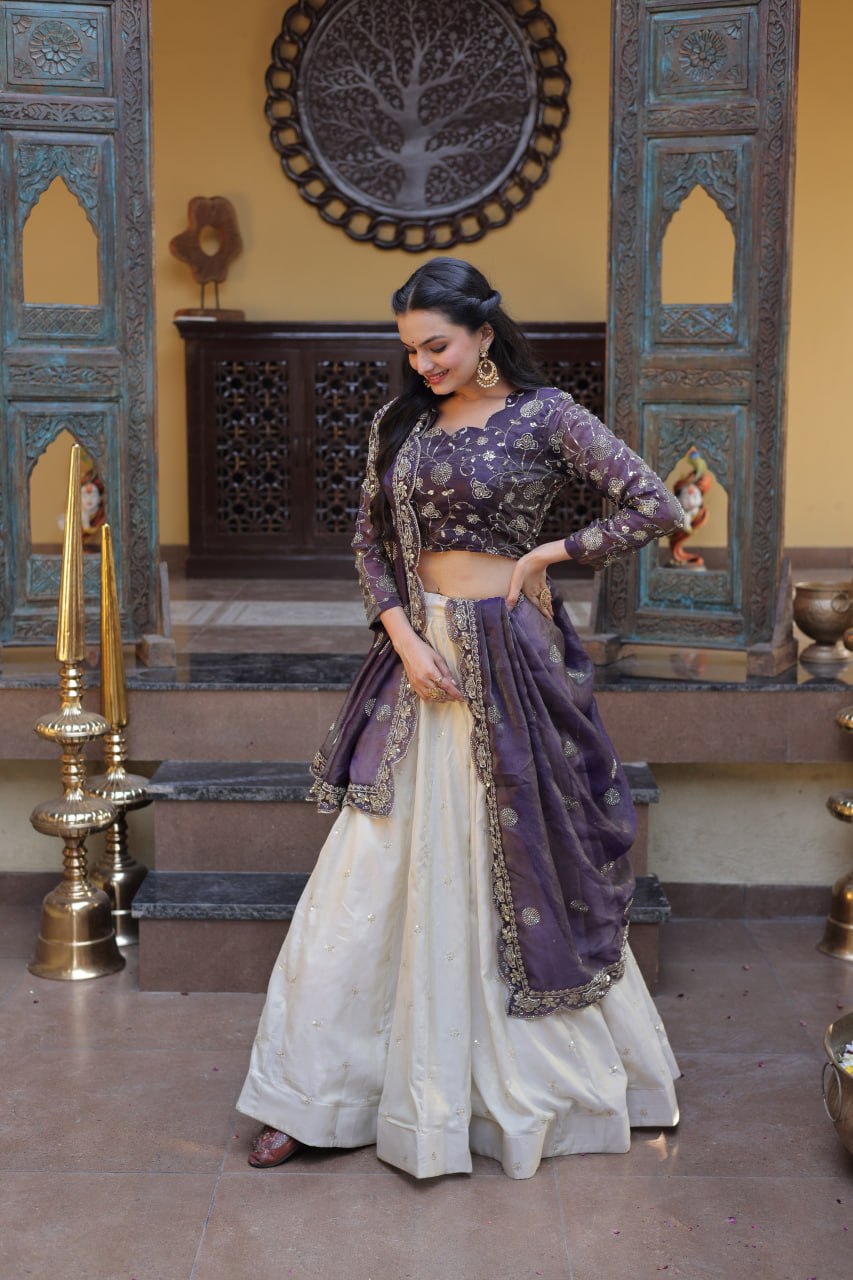 Luxuriant Purple Color Zari Sequence Embroidered Work Lehenga Choli
