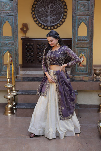 Luxuriant Purple Color Zari Sequence Embroidered Work Lehenga Choli