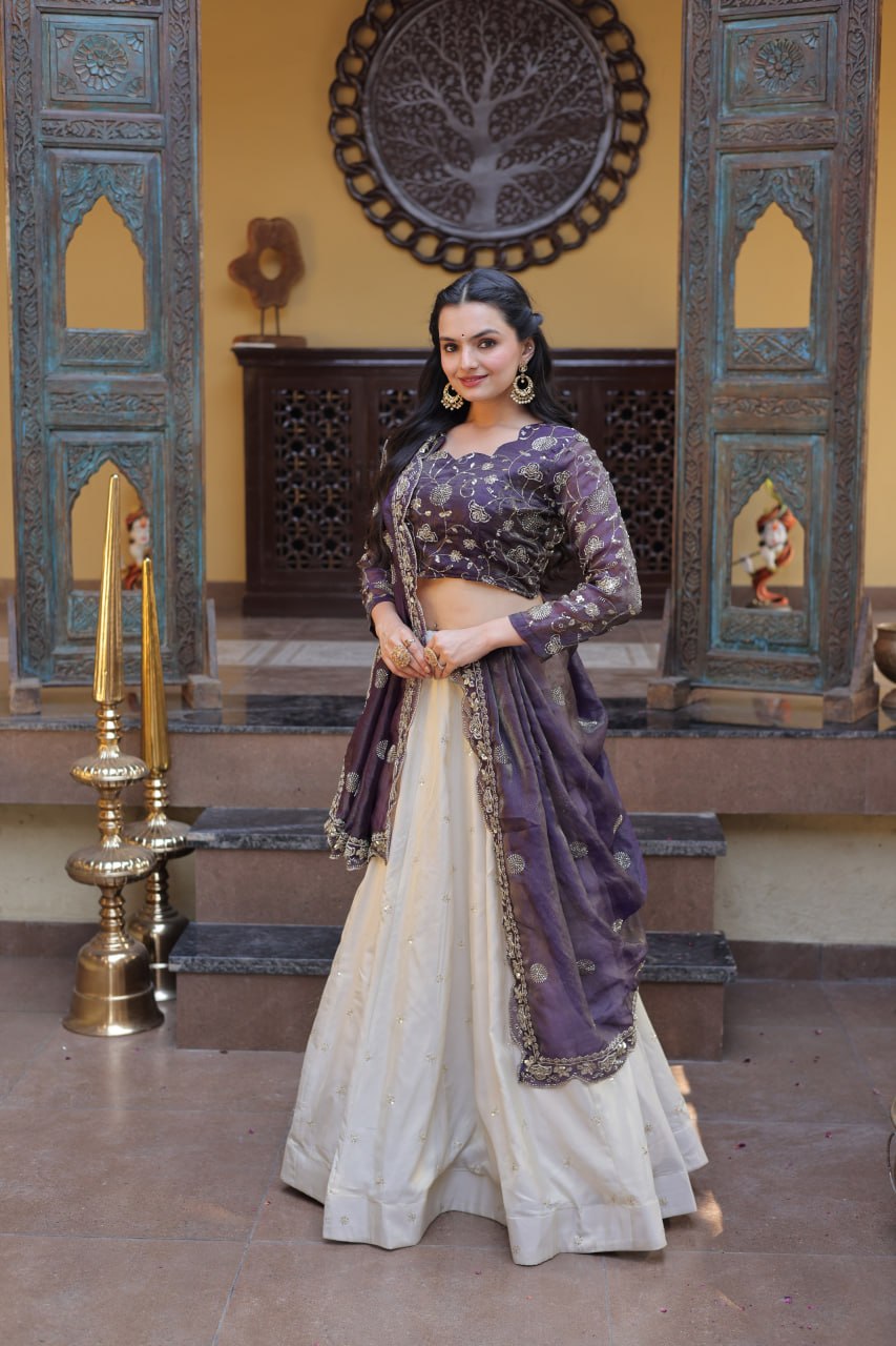 Luxuriant Purple Color Zari Sequence Embroidered Work Lehenga Choli