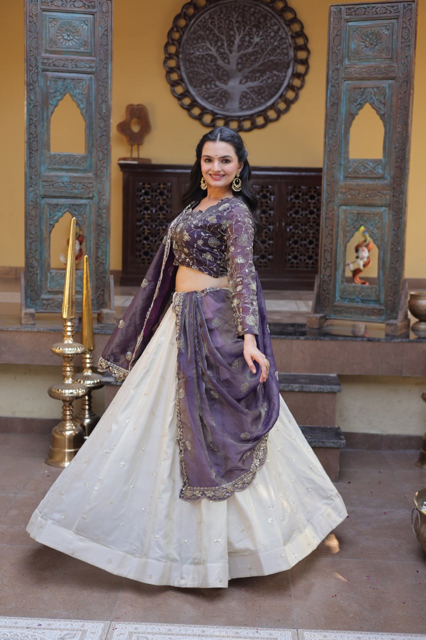 Luxuriant Purple Color Zari Sequence Embroidered Work Lehenga Choli