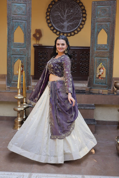 Luxuriant Purple Color Zari Sequence Embroidered Work Lehenga Choli