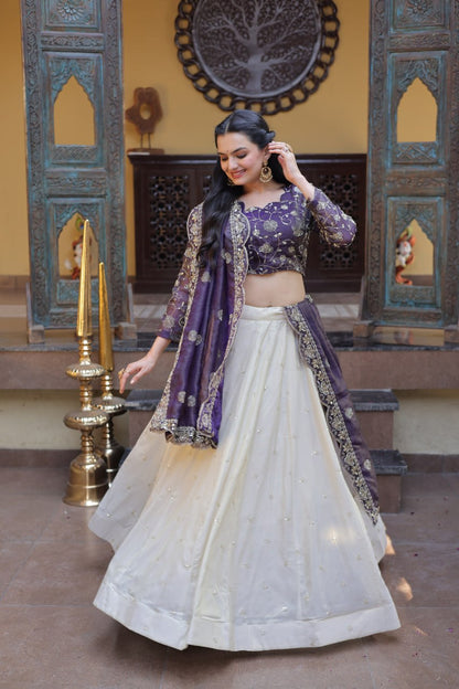 Luxuriant Purple Color Zari Sequence Embroidered Work Lehenga Choli