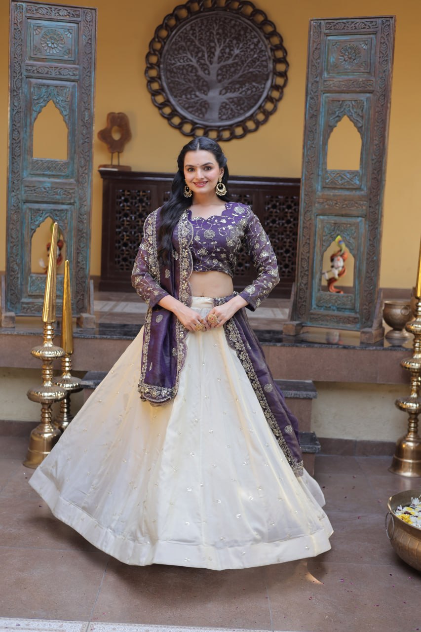 Luxuriant Purple Color Zari Sequence Embroidered Work Lehenga Choli