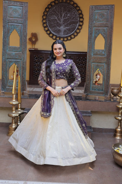 Luxuriant Purple Color Zari Sequence Embroidered Work Lehenga Choli