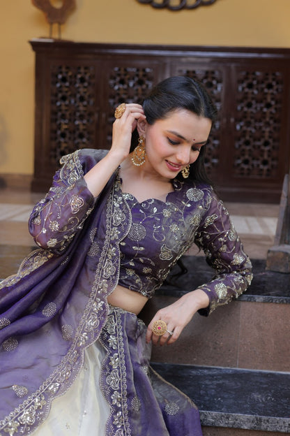 Luxuriant Purple Color Zari Sequence Embroidered Work Lehenga Choli