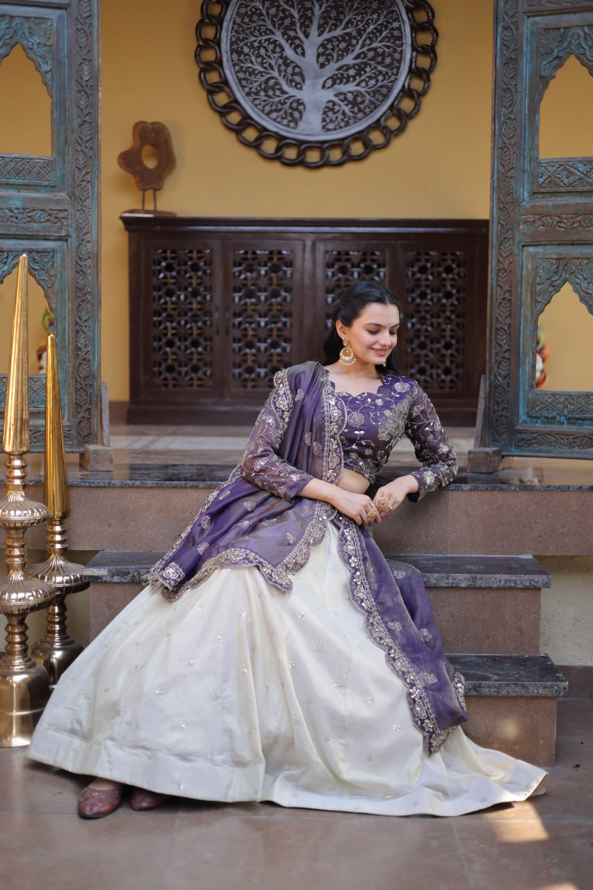 Luxuriant Purple Color Zari Sequence Embroidered Work Lehenga Choli